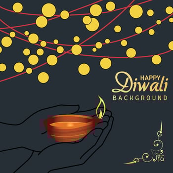 happy diwali diya background with diya decoration vector