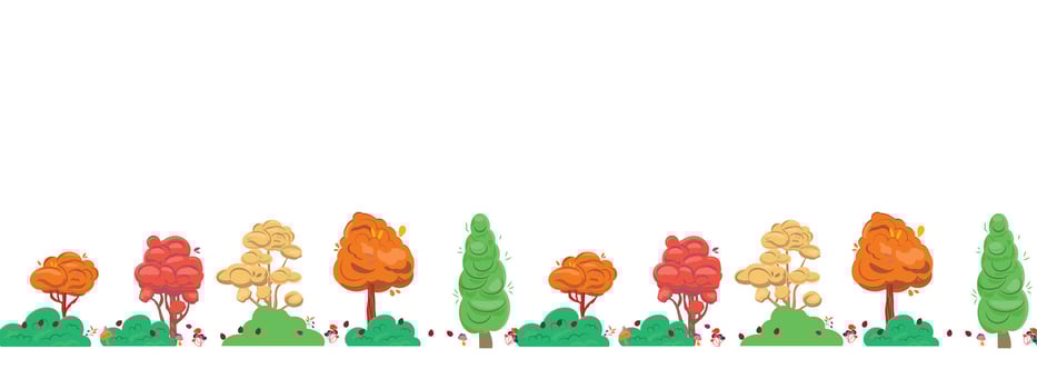 Horizontal seamless pattern with trees, bushes, berries and mushrooms. For textile, packaging, paper, banners vector