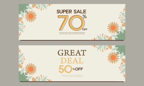 great deal horizontal banner template with floral and flower ornament vector