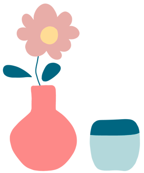 Flowers and vases, minimalist style png