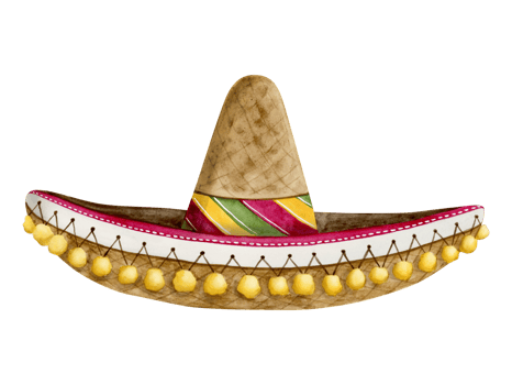 Sombrero Mexican hat watercolor illustration for Cinco de Mayo holiday. Hand drawn clipart in yellow, red, green and brown colors png