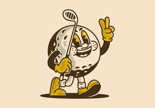 Mascot character illustration of golf ball holding a golf stick vector
