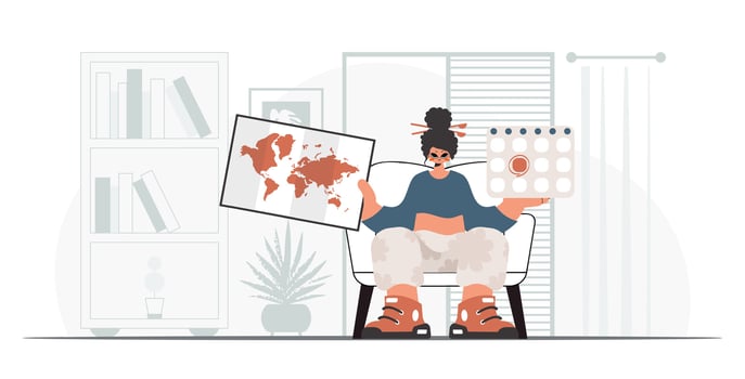 A woman sitting in a chair with a map and a book vector