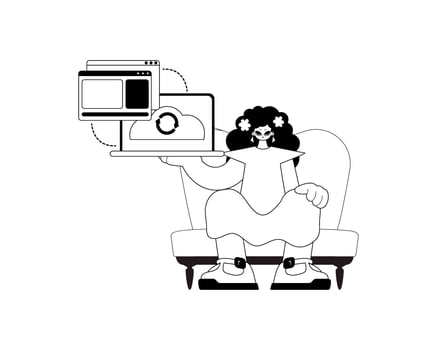 A cartoon woman sitting on a chair with a laptop vector