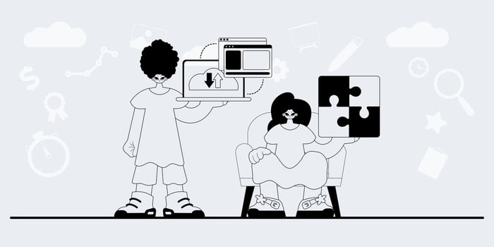 A cartoon illustration of two people holding puzzle pieces vector