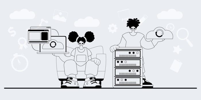 Two people sitting on a couch with a computer and a phone vector