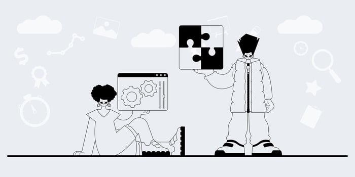 Two people are holding up a puzzle piece vector