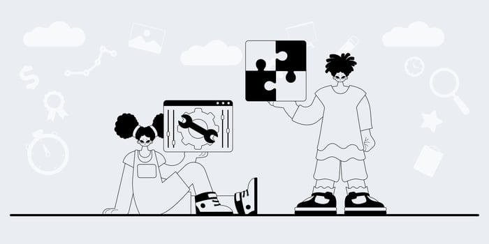 Two people are holding up a puzzle piece vector