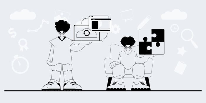 Two people are sitting on a chair with puzzle pieces vector