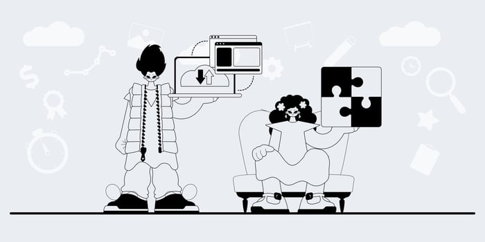 A man and woman are sitting on a couch with a computer vector