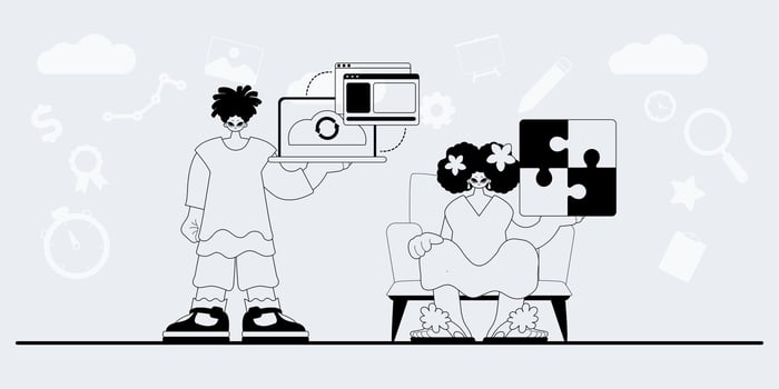 A cartoon of two people sitting on a couch with a computer vector