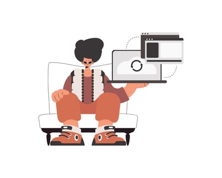 A man sitting on a chair with a laptop vector