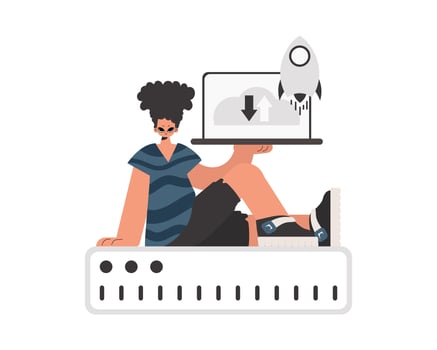 A man sitting on top of a server with a laptop vector