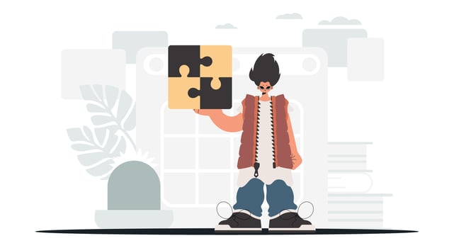 A man holding a piece of puzzle vector