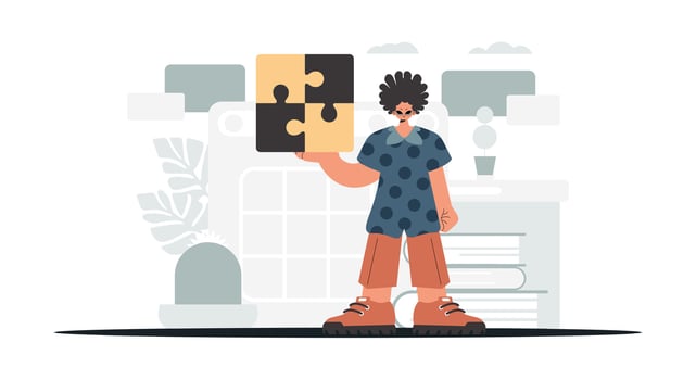 A man holding a puzzle piece in his hand vector