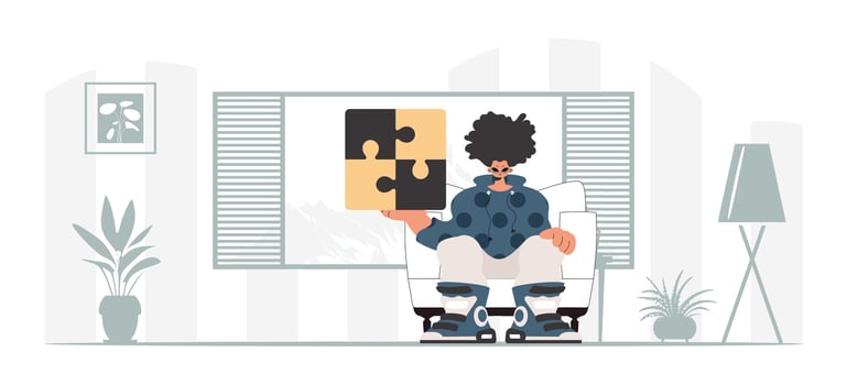 A person sitting in a chair holding a puzzle piece vector