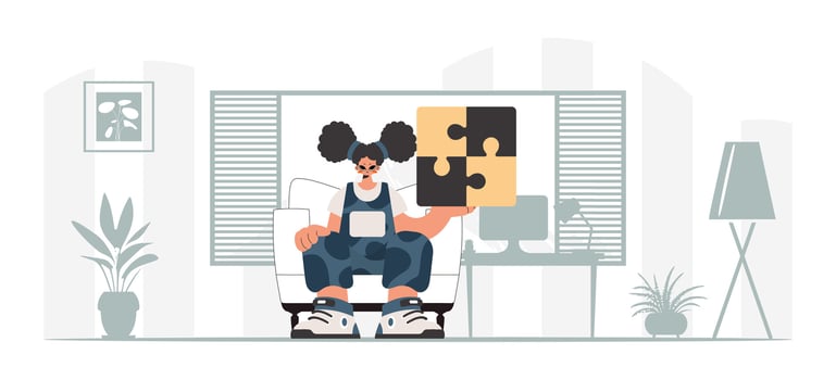A man sitting in a chair with a puzzle piece vector