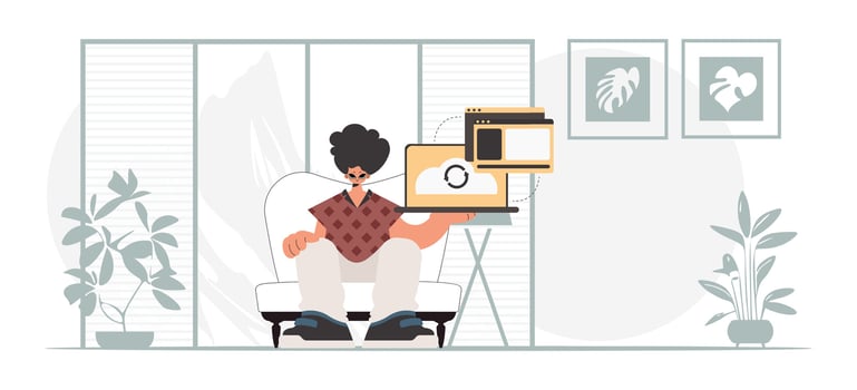 A man sitting in a chair with a computer screen vector