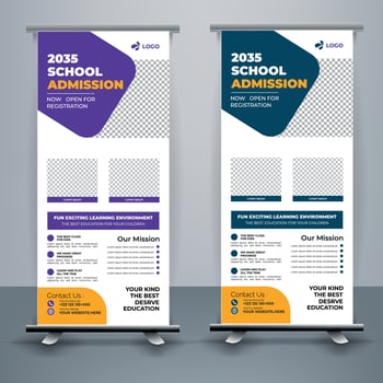 Modern and creative school admission Roll Up Banner template Premium Vector, school admission roll up banner design for school, college, university, and coaching center. vector