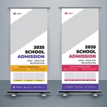 Modern and creative school admission Roll Up Banner template Premium Vector, school admission roll up banner design for school, college, university, and coaching center. vector