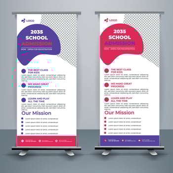 Modern and creative school admission Roll Up Banner template Premium Vector, school admission roll up banner design for school, college, university, and coaching center. vector