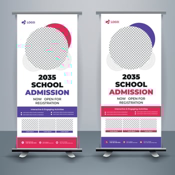 Modern and creative school admission Roll Up Banner template Premium Vector, school admission roll up banner design for school, college, university, and coaching center. vector
