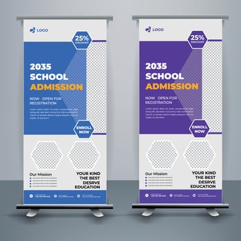 Modern and creative school admission Roll Up Banner template Premium Vector, school admission roll up banner design for school, college, university, and coaching center. vector