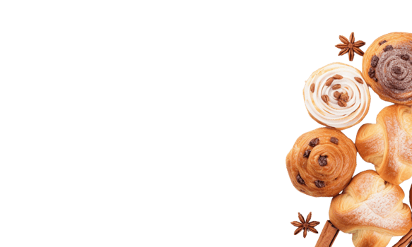 AI Generated Banner, various pastries and desserts lined up. png
