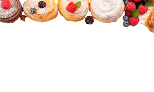 AI Generated Banner, various pastries and desserts lined up. png