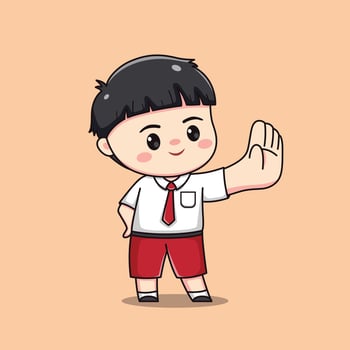 Indonesian student elementary school cute with stop sign kawaii boy character vector