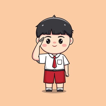 Indonesian student elementary school saluting cute kawaii boy character vector