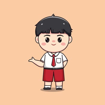 Indonesian student elementary school cute kawaii boy character vector