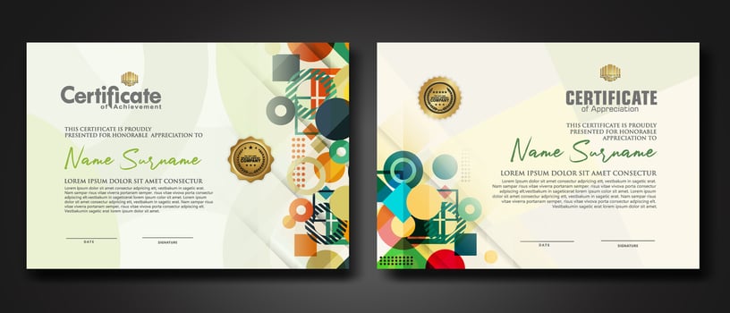 modern certificate template with dynamic color on geometric shape ornament vector