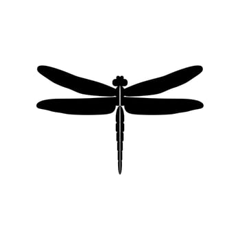 Silhouette of a dragonfly. Glyph icon of insect, simple shape of damselfly. Black vector illustration on white. Perfect for decoration, carving, design.
