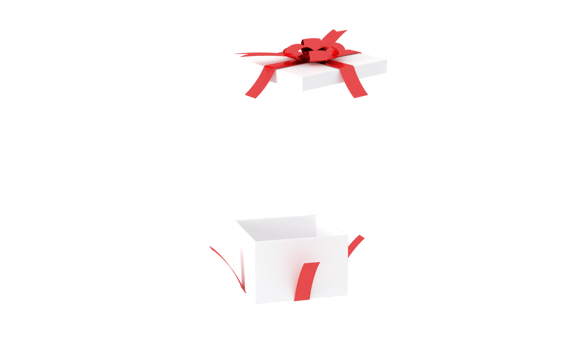 Open white gift box red ribbon for Christmas 3d rendering PNG