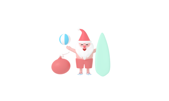 Elevate your festivities with a 3D Santa Claus in a Summer Christmas ambiance. Craft imaginative decor blending seasonal summer and 3D artistry for a magical holiday experience. png