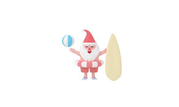 PNG Elevate your festivities with a 3D Santa Claus in a Summer Christmas ambiance. Craft imaginative decor blending seasonal summer and 3D artistry for a magical holiday experience.