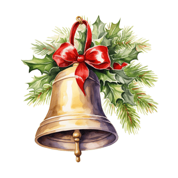 Christmas Bell with Bow Ties For Christmas Event. Watercolor Style. AI Generated png
