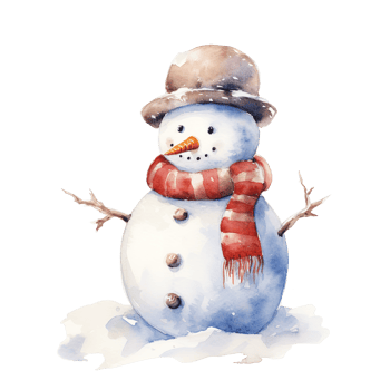 Snowman For Christmas Event. Watercolor Style. AI Generated png