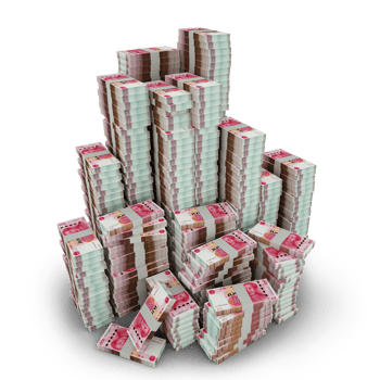 Big stacks of 100 Chinese yuan notes. A lot of money isolated on transparent background. 3d rendering of bundles of arranged cash png