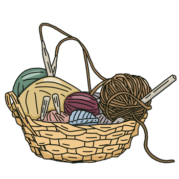 basket with knitting wool png