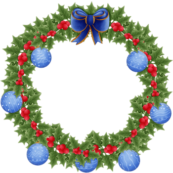 Blue christmas ball with blue bow red holly berries and green leaves isolated on transparent background png