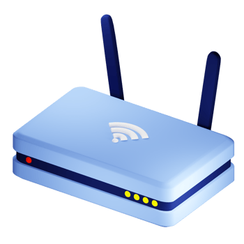 3D rendering of modern wireless wifi router. Transmission of communication signal in apartment and in office. Equipment for network. Realistic PNG illustration isolated on transparent background