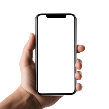 Man hand holding the smartphone with blank screen mockup, Cutout, AI-Generated png