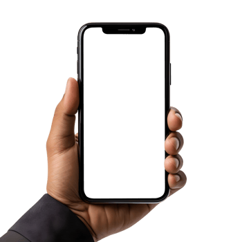 Man hand holding the smartphone with blank screen mockup, Cutout, AI-Generated png