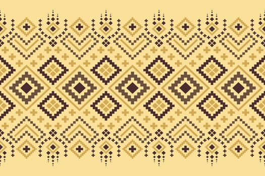 Yellow vintages cross stitch traditional ethnic pattern paisley flower Ikat background abstract Aztec African Indonesian Indian seamless pattern for fabric print cloth dress carpet curtains and sarong vector