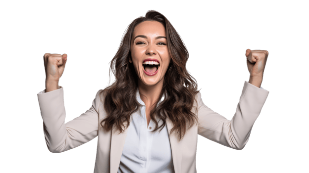 Portrait of a beautiful businesswoman happy and smiling success isolated on white transparent background , AI Generative png