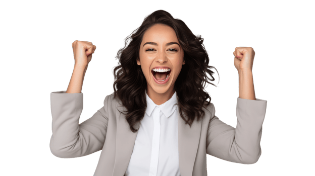 Portrait of a beautiful businesswoman happy and smiling success isolated on white transparent background , AI Generative png