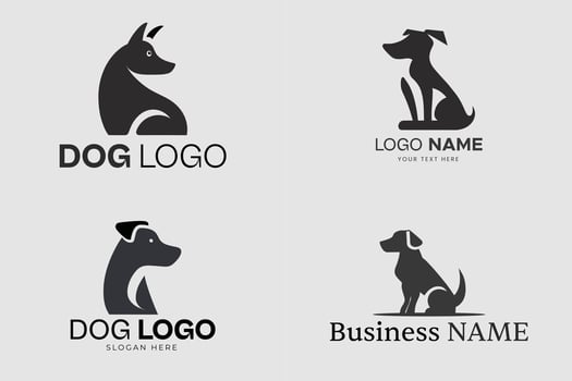 Black and White Dog Silhouette Logo Design, Vector Dog Logos