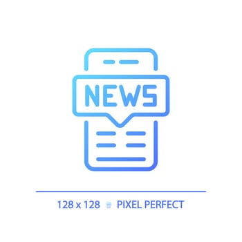 2D pixel perfect gradient mobile news icon, isolated vector, thin line blue illustration representing journalism. vector